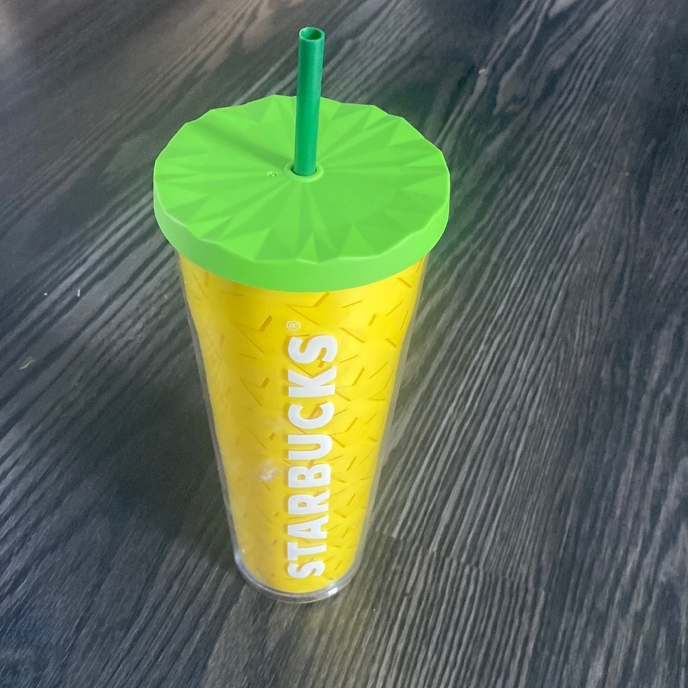 🍍 Starbucks 2014 Pineapple Cold Cup Tumbler Venti 24oz Green Lid Yellow🍍M-1